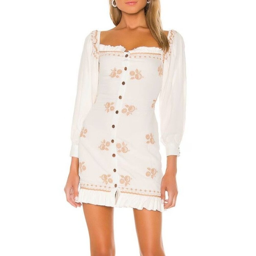 MARJORELLE Pomona Mini Dress in Vintage Ivory Size X-Small Embroidered Boho